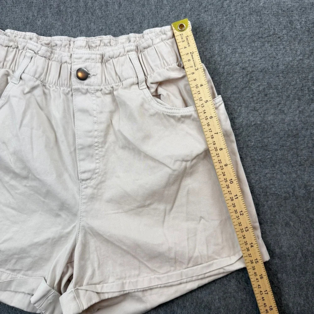 H&M Paperbag Waist Shorts Women Medium Beige Cotton Elastic High Rise Rolled Hem